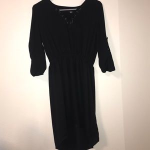 Casual, black dress with lace up front